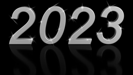 Illustrazione 3D. Anno nuovo 2023. Capodanno, 2023 in numeri a celebrare l'arrivo del nuovo anno.