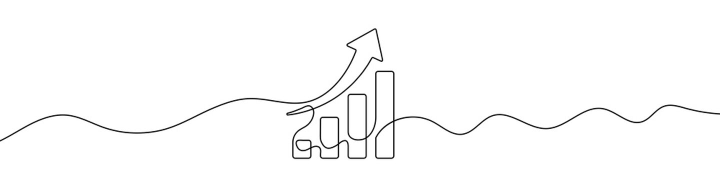 Growing graph in continuous line drawing style. Line art business chart icon. Vector illustration. Abstract background