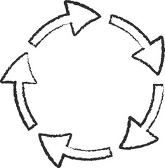 Chalk style circular arrows symbols collection vector illustration. Reuse or process icon, reset or process pictogram, chalked sketch arrows set isolated on blackboard for presentation or infographic
