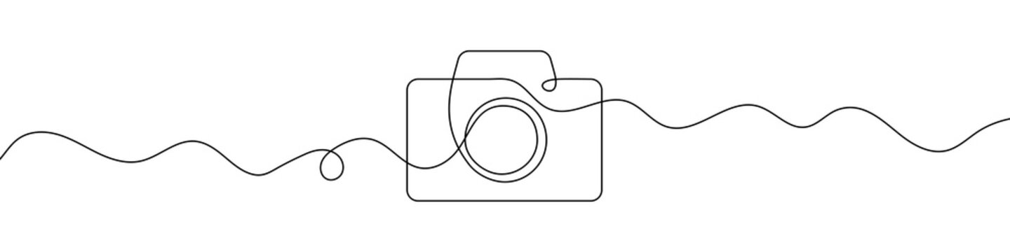Camera icon in continuous line drawing style. Line art of photo camera icon. Vector illustration. Abstract background