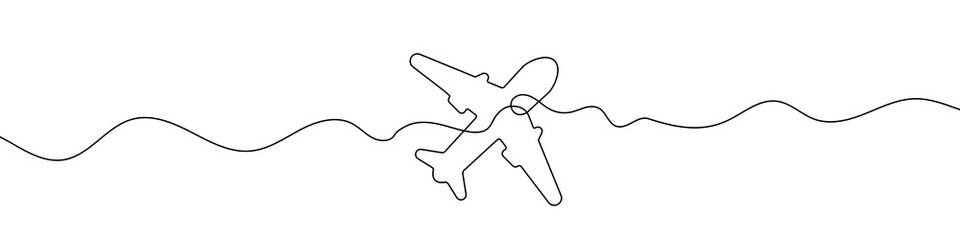 Airplane icon in continuous line drawing style. Line art of of an aircraft. Vector illustration. Abstract background