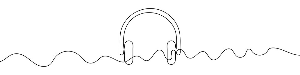 Headphones sign in continuous line drawing style. Line art of headphones. Vector illustration. Abstract background