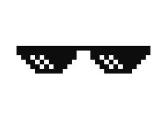 Pixel glasses in black and white color. Thug life symbol glasses in pixel art style. Pixel glasses icon on transparent background