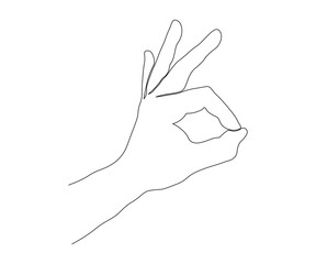 the hand showing the ok sign in the style of one line art