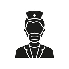 Surgeon Man Doctor Silhouette Icon. Plastic Surgery Specialist in Medical Mask Glyph Black Pictogram. Professional Surgeon Staff in Hospital Icon. Isolated Vector Illustration