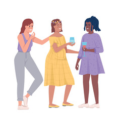 Obraz premium Pregnant woman with friends semi flat color vector characters. Editable figures. Full body people on white. Baby shower event simple cartoon style illustration for web graphic design and animation