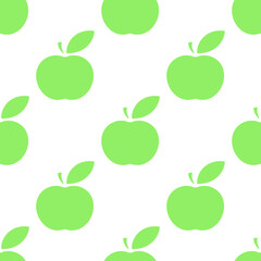 Apples vector seamless pattern. Green vector flat silhouettes on white background. Best for textile, wallpapers, home decoration, wrapping paper, package and web design.
