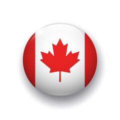 Realistic glossy button with flag of Canada. 3d vector element with shadow underneath. Best for mobile apps, UI and web design.