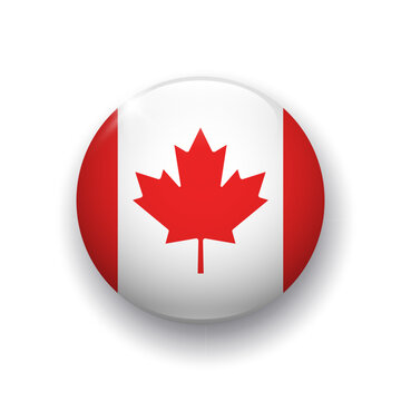 Realistic glossy button with flag of Canada. 3d vector element with shadow underneath. Best for mobile apps, UI and web design.