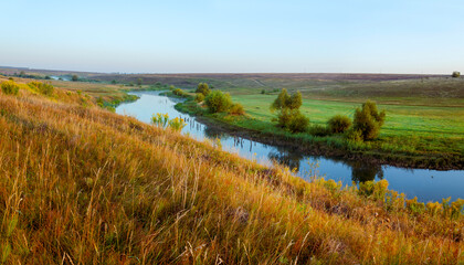 Fototapeta na wymiar Summer morning landscape with river