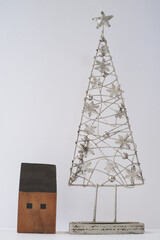 Christmas tree interior decorated with snowflakes made of silver material