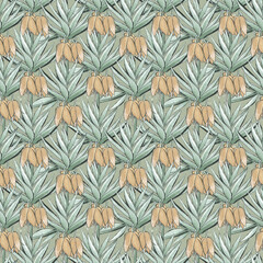 Seamless pattern with early spring flowers royal crown