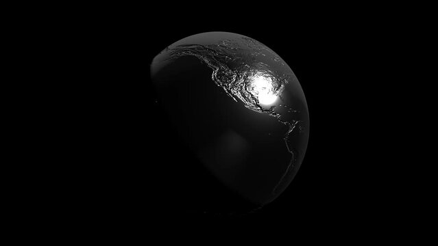3D animation of a chrome globe rotating. Futuristic model of metal earth globe rotating animation