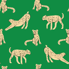 Vector seamless pattern with cheetahs in the African savanna