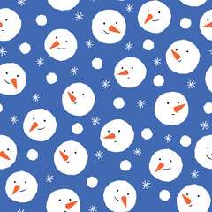 Vector seamless pattern with snowmen and snowflakes - 550798384