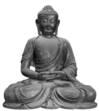 Isolated PNG cutout of a black Buddha statue meditating on a transparent background