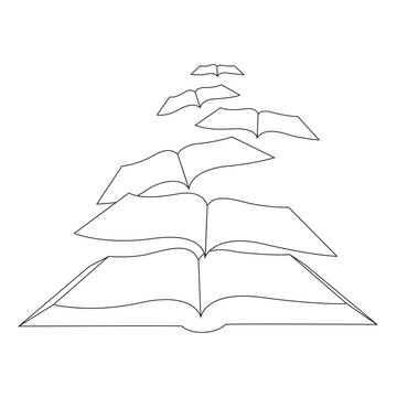 recommend clip art: book page flying in the sky line art vector.