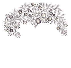 Abstract floral laurel wreath frame. Christmas card celebration.  