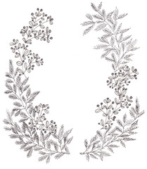 Abstract floral laurel wreath frame. Christmas card celebration.  