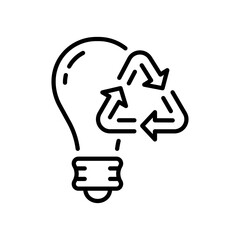 Eco Electricity Lightbulb Renewable Resource Line Icon. Biodegradable Light Bulb Environmental Protection Linear Pictogram. Low-Energy Lamp Outline Icon. Editable Stroke. Isolated Vector Illustration