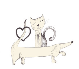 Puppy and a heart with a sweet cat.