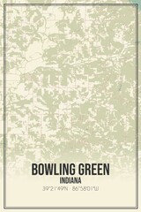 Retro US city map of Bowling Green, Indiana. Vintage street map.
