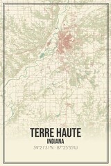 Retro US city map of Terre Haute, Indiana. Vintage street map.