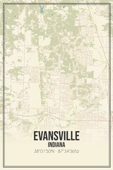 Retro US city map of Evansville, Indiana. Vintage street map.