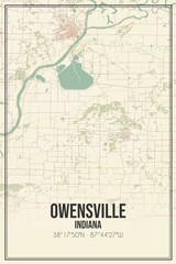 Retro US city map of Owensville, Indiana. Vintage street map.