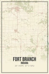 Fototapeta premium Retro US city map of Fort Branch, Indiana. Vintage street map.