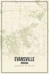 Retro US city map of Evansville, Indiana. Vintage street map.