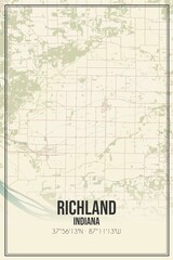 Retro US city map of Richland, Indiana. Vintage street map.
