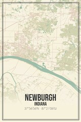 Retro US city map of Newburgh, Indiana. Vintage street map.