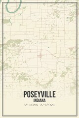 Retro US city map of Poseyville, Indiana. Vintage street map.