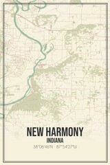 Retro US city map of New Harmony, Indiana. Vintage street map.
