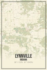 Retro US city map of Lynnville, Indiana. Vintage street map.