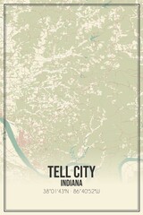 Retro US city map of Tell City, Indiana. Vintage street map.