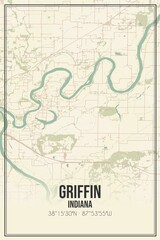 Retro US city map of Griffin, Indiana. Vintage street map.