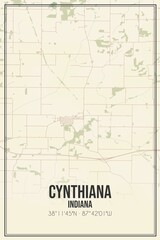 Fototapeta na wymiar Retro US city map of Cynthiana, Indiana. Vintage street map.