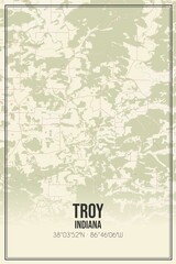 Retro US city map of Troy, Indiana. Vintage street map.