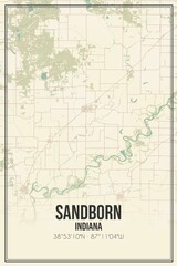 Retro US city map of Sandborn, Indiana. Vintage street map.
