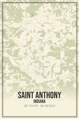 Retro US city map of Saint Anthony, Indiana. Vintage street map.