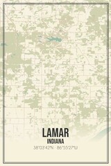 Retro US city map of Lamar, Indiana. Vintage street map.
