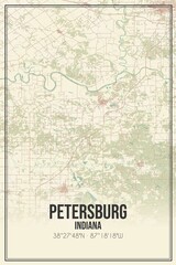 Retro US city map of Petersburg, Indiana. Vintage street map.