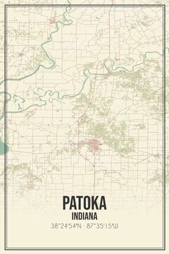 Retro US city map of Patoka, Indiana. Vintage street map.