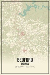 Retro US city map of Bedford, Indiana. Vintage street map.
