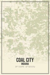 Retro US city map of Coal City, Indiana. Vintage street map.