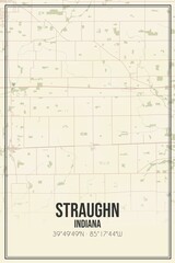 Retro US city map of Straughn, Indiana. Vintage street map.