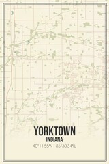 Retro US city map of Yorktown, Indiana. Vintage street map.