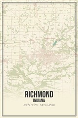 Retro US city map of Richmond, Indiana. Vintage street map.